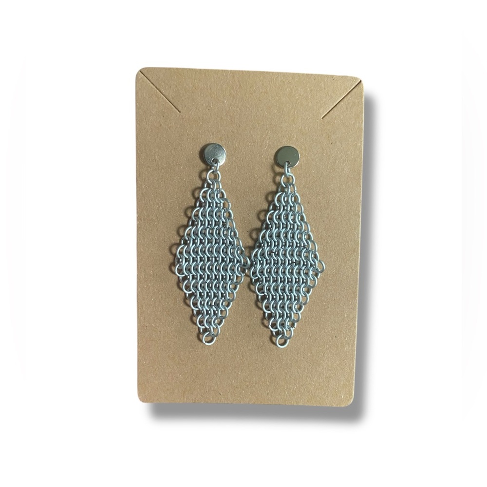 Handmade NWT’s Micro Chainmail Y2K Goth Grunge Medival Silver Dangle Earrings